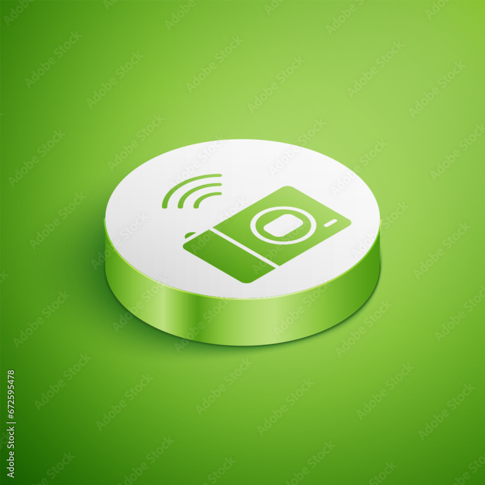 Poster isometric smart photo camera system icon isolated on green background. internet of things concept wi