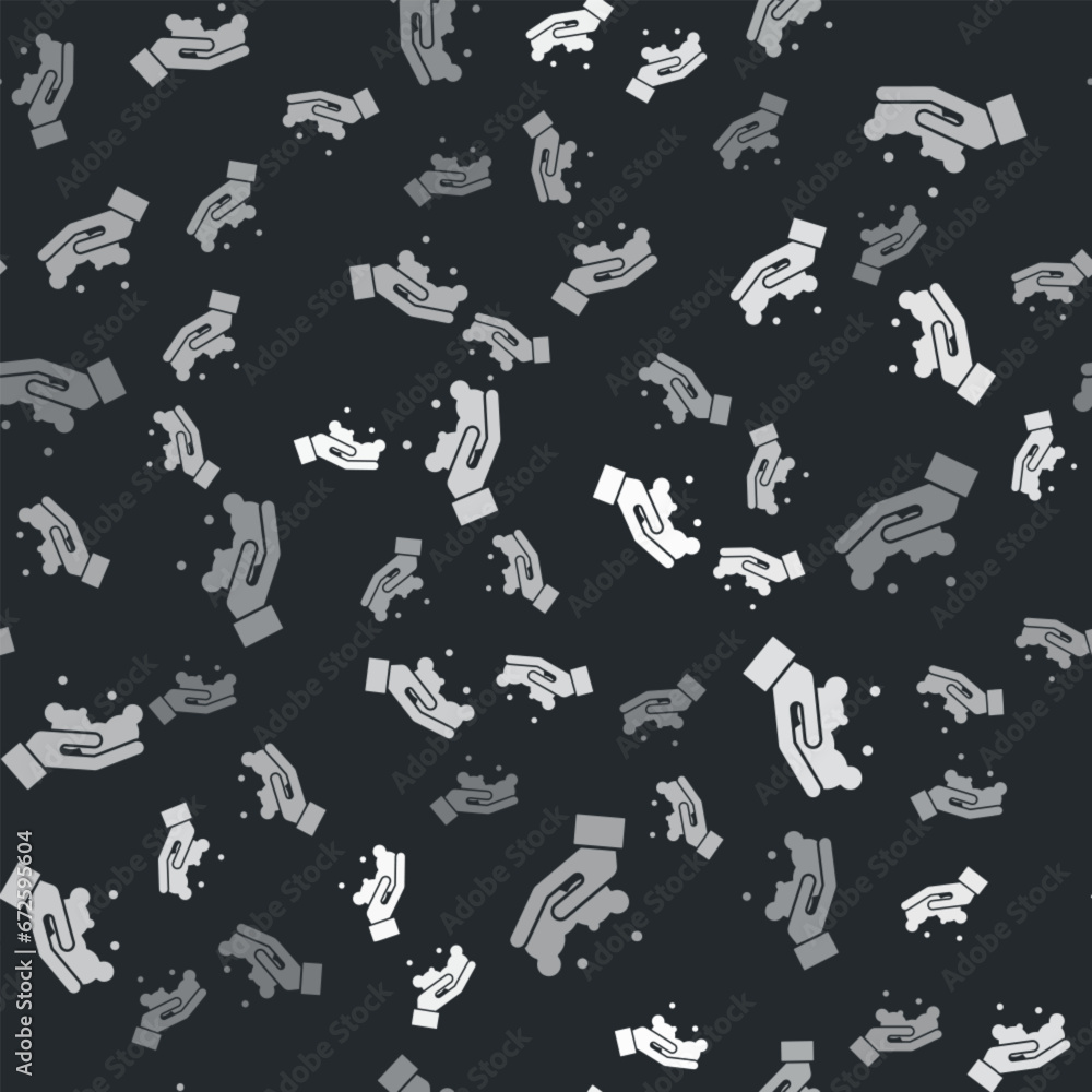 Poster grey washing hands with soap icon isolated seamless pattern on black background. washing hands with 