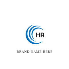 HR H R letter logo design. Initial letter HR linked circle uppercase monogram logo blue  and white. HR logo, H R design. HR, H R