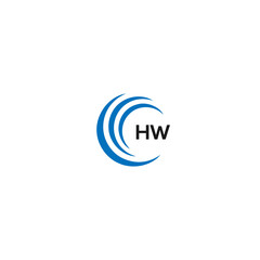 HW H W letter logo design. Initial letter HW linked circle uppercase monogram logo blue  and white. HW logo, H W design. HW, H W
