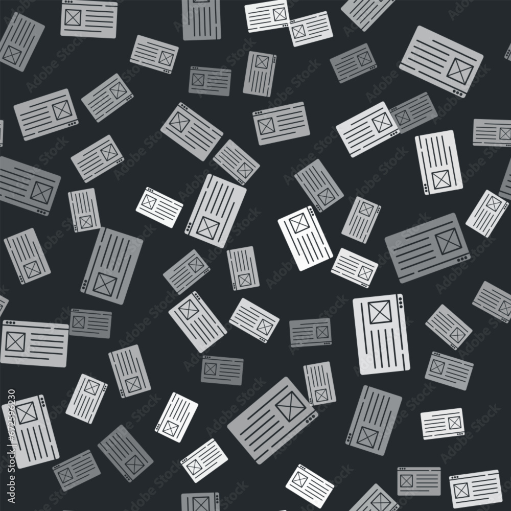 Poster grey browser window icon isolated seamless pattern on black background. vector