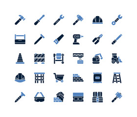 Construction and Tools icon set. Duo Tone style icons