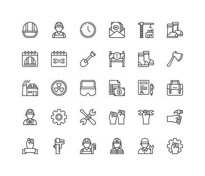 Labor icon set. Line style icons. Editable Stroke