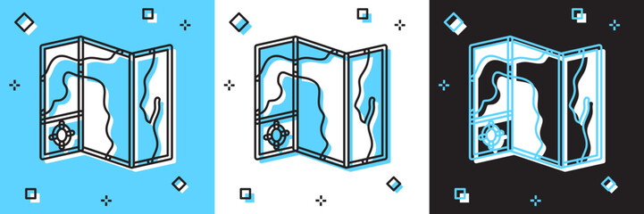 Set World travel map with airplanes icon isolated on blue and white, black background. Vector