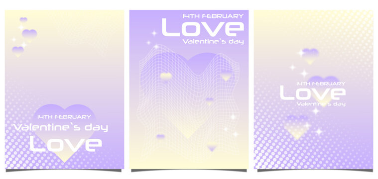 Happy Valentine's Day, decorate with trendy gradient heart, vibrant y2k colourful background. set for design for greeting card, fashion, commercial, set banner