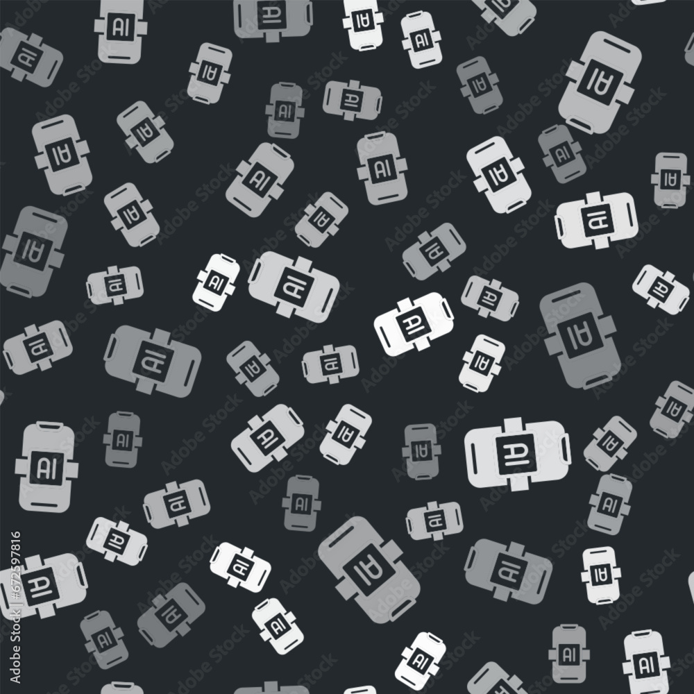 Poster grey artificial intelligence ai icon isolated seamless pattern on black background. machine learning