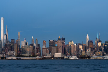 New York west side and panoramic view on skyscrapers in the evening