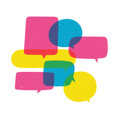 Composition of colored speech bubbles in risograph style. Vector graphics.