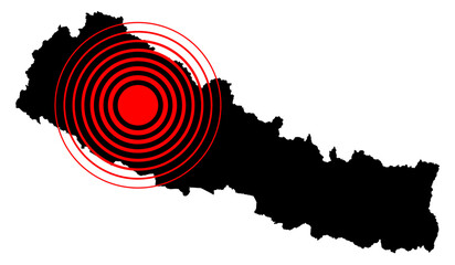 Vector illustration map of Nepal country hit by strong earthquake in Jajarkot - obrazy, fototapety, plakaty