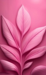Pink big leaf wallpaper design, nature background, oil painting, brush texture, mural art, Generative AI