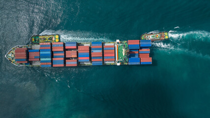 Aerial view container ship full load logistic container, Global business logistics import export...