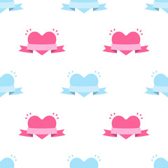 Hearts with Ribbons, Seamless pattern background.