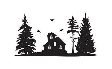 house in the forest vector silhouette