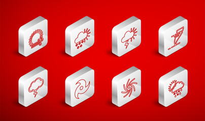 Set line Cloud with snow, rain, sun, Cloudy, Storm, Tornado, Wind and, and icon. Vector