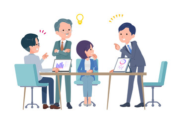 複数人で打ち合わせするビジネスシーン。好印象。