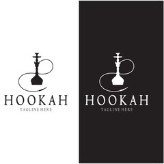 Vintage hookah, shisha or water pipe logo silhouette for club, bar,cafe,vape and shop.