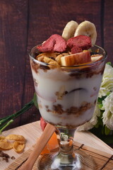 Fruity Yogurt Delight: A delicious dessert featuring ice cream with fruits and berries