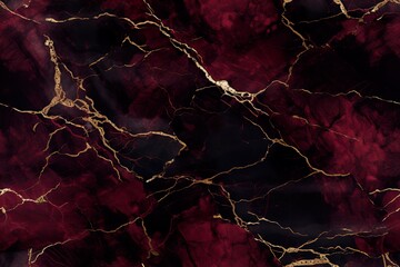 Dark red seamless pattern with marbling effect. Applicable for fabric print, textile, wrapping paper, wallpaper. Dark background with golden details. Repeatable marble texture.