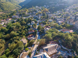 Aerial drone view of Aristi village in Ioannina Greece