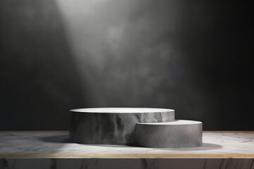 Product podium stage for mockup presentation, concrete, metal, texture, background