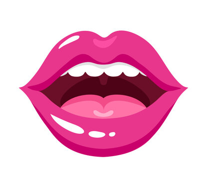 Sexy red female lips. Red Lipstick. Mouth with slightly open pink lips. Fashion illustration woman mouth. Vector illustration. Isolated on a white background.