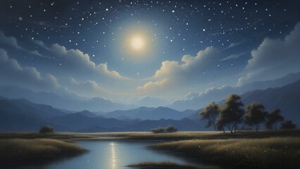 Obraz na płótnie Canvas Starry Serenity: A Minimalist Celestial Landscape