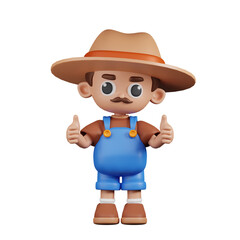 3d Character Farmer Giving A Thumb Up Pose. 3d render isolated on transparent backdrop.