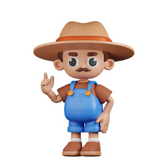 3d Character Farmer Giving Advise Pose. 3d render isolated on transparent backdrop.