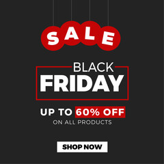 Black Friday shopping sale on black background with red tag sale. Vector illustration