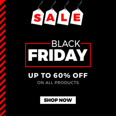 Black Friday shopping sale on black background with red tag sale. Vector graphic design 