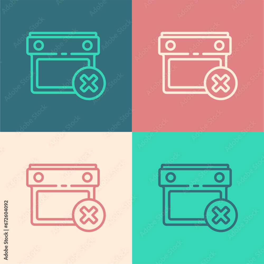 Poster pop art line calendar date delete icon isolated on color background. event reminder symbol. vector