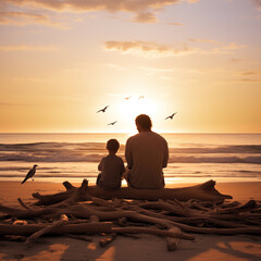 fathers day concept father and son silhouette at the beach spending time together