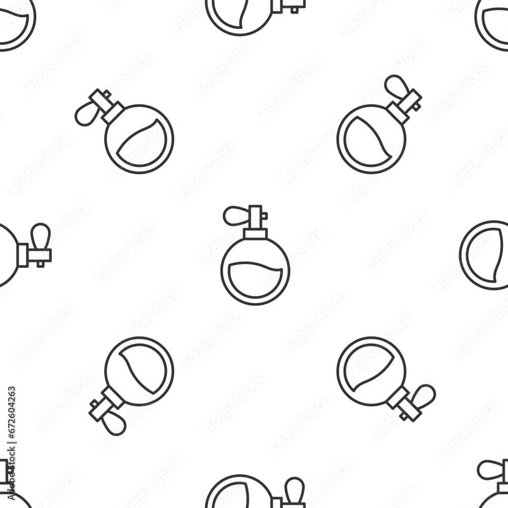 Poster grey line perfume icon isolated seamless pattern on white background. vector