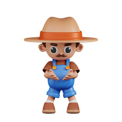 3d Character Farmer Holding Something Pose. 3d render isolated on transparent backdrop.