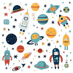 seamless pattern with space rocket