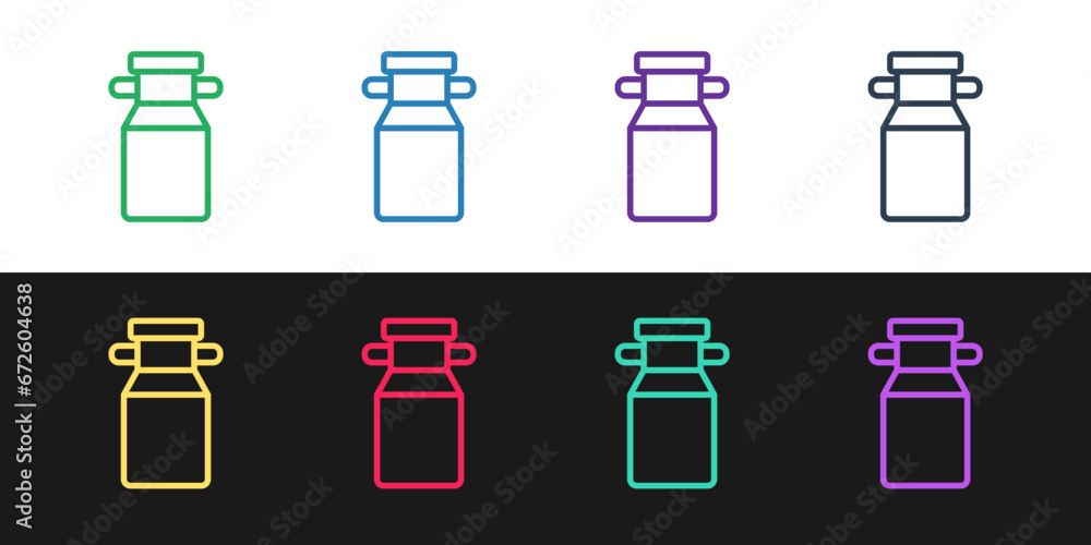 Wall mural set line can container for milk icon isolated on black and white background. vector