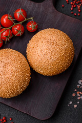 Delicious fresh crispy white round bread with seeds and grains