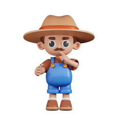 3d Character Farmer Quiet Pose. 3d render isolated on transparent backdrop.