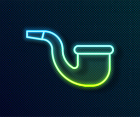 Glowing neon line No pipe smoking icon isolated on black background. Dont smoke. Tobacco pipe. Vector