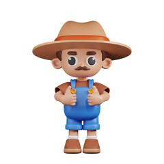 3d Character Farmer Showing Thumbs Up Pose. 3d render isolated on transparent backdrop.