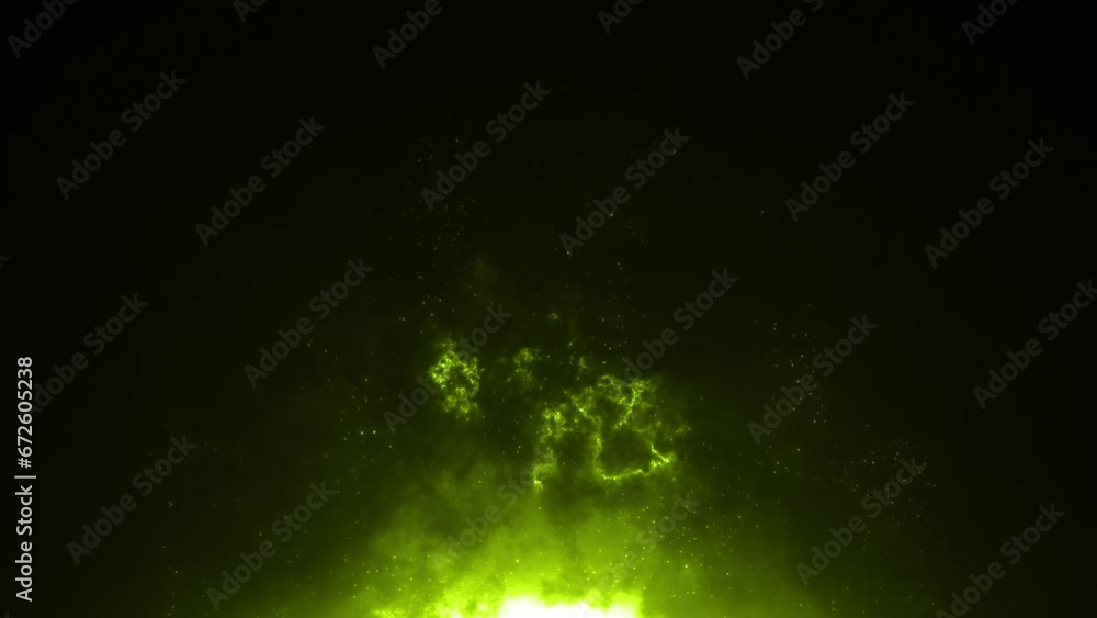 Wall mural abstract 4k seamless loop nebula background with glowing green lights and sparkling flying particles
