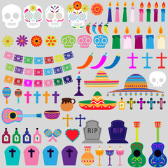 Day of the Dead icon vector set. Sugar Skull illustration sign collection. Holiday symbol or logo.