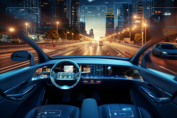 An image of self-driving vehicles on the road, demonstrating the future of autonomous transportation and the integration of smart technology in automobiles, aesthetic look - obrazy, fototapety, plakaty