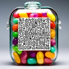 Obraz premium AI generated illustration of rainbow jelly beans in a glass jar