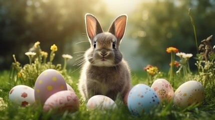 Fototapeta premium easter bunny with eggs
