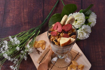 Yogurt Delights and flower prop : Fresh Fruit Ice Cream Dessert	