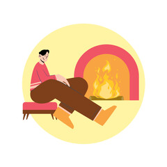Festive Fireplace with Crackling Flames Vector Illustration