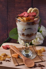 Delicious Yogurt Ice Cream with Fruits in a Glass