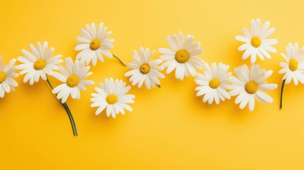 Vibrant, yellow background featuring a cluster of daisy flowers, AI-generated.