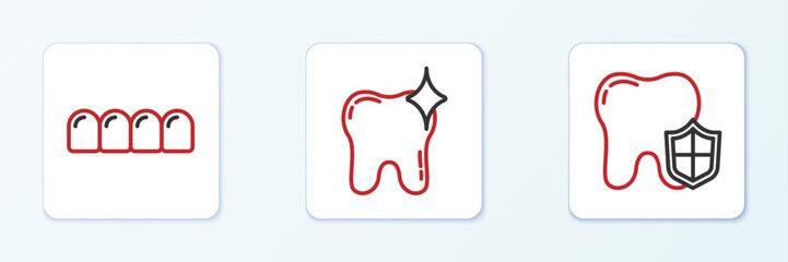 Fototapeta premium Set line Dental protection, Dentures model and Tooth whitening icon. Vector